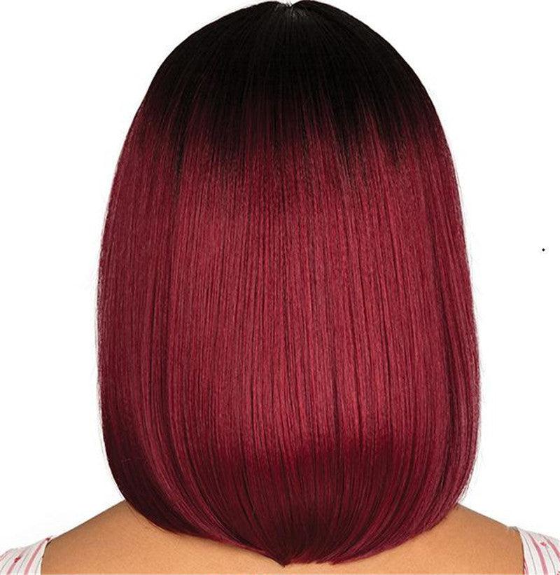 Women's Short Straight Hair, Black Gradient Burgundy Bobo Short Hair