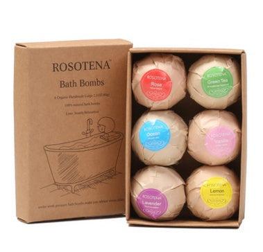 6 bombe da bagno organiche, bagnoschiuma, menta, lavanda, rosa