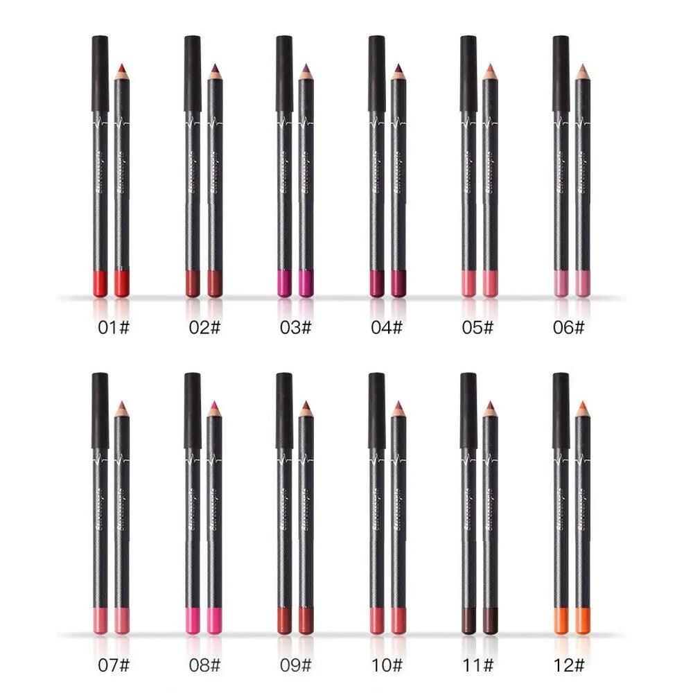 12Pcs Women Waterproof Lipstick Long Lasting Matte Lip Liner Pencil Lip Pen Set